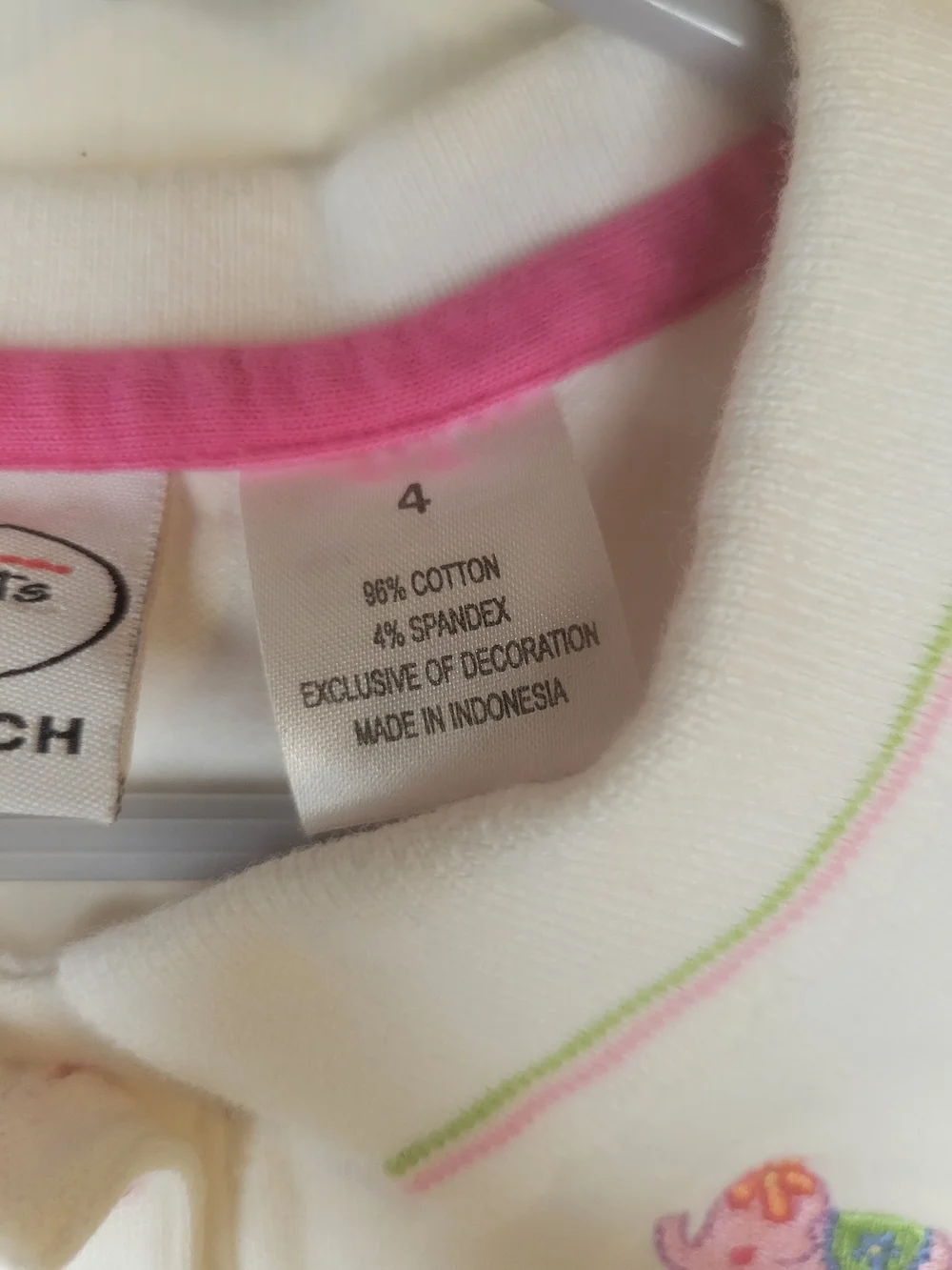 Talbots Kids White Polo Top with Pink Elephant Accent